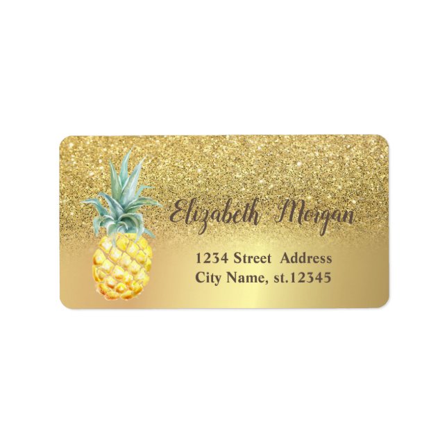 Elegant Gold Glitter Ombre Pineapple Label (Front)