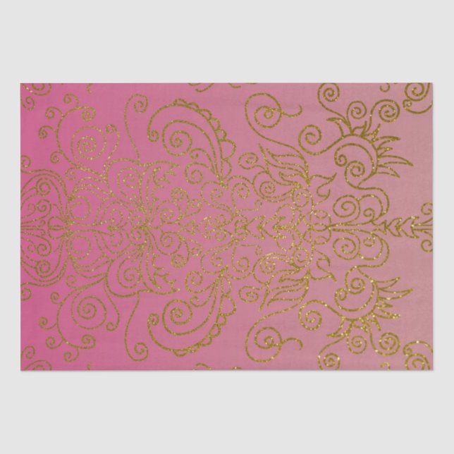 Elegant Gold Glitter Ornaments On Pink Gradient  Tissue Paper (Front)