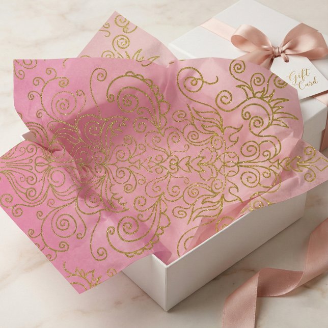 Elegant Gold Glitter Ornaments On Pink Gradient  Tissue Paper (Creator Uploaded)