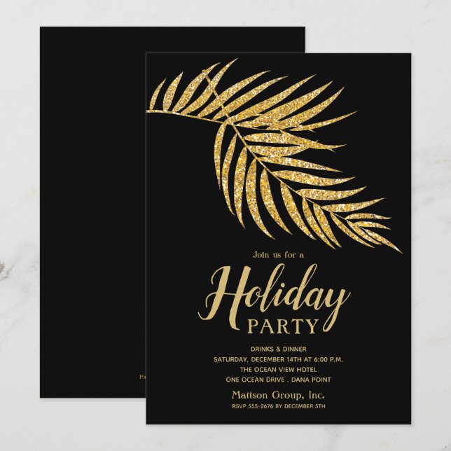 Elegant Gold Glitter Palm Holiday Christmas Invite (Front/Back)
