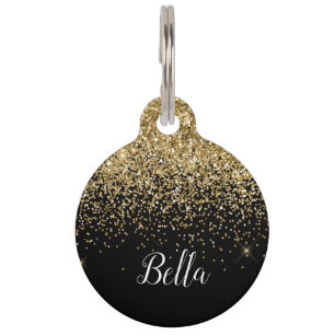 Elegant Gold Glitter Personalized Calligraphy Pet  Pet Tag