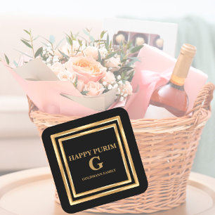 Elegant Gold Glitter Personalized Happy Purim  Square Sticker