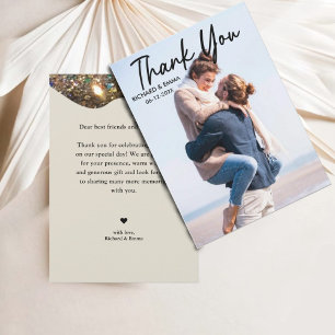 Elegant Gold Glitter Personalized Photo Wedding Thank You Card