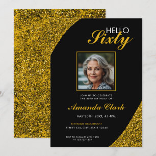 Elegant Gold Glitter Photo 60th Birthday Invitation