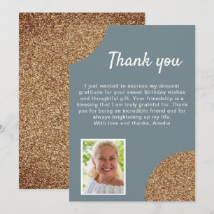 Elegant Gold Glitter Photo Birthday Thank You Card