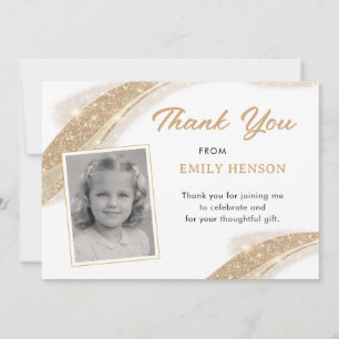 Elegant Gold Glitter Photo Birthday Thank You Card