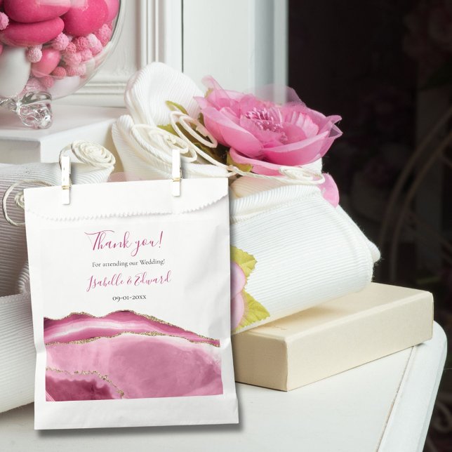 Elegant Gold Glitter & Pink Agate Stone Wedding  Favour Bag (Creator Uploaded)