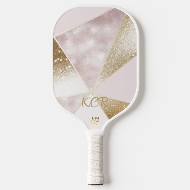 Elegant Gold Glitter Pink Personalize Official USA Pickleball Paddle (Front)