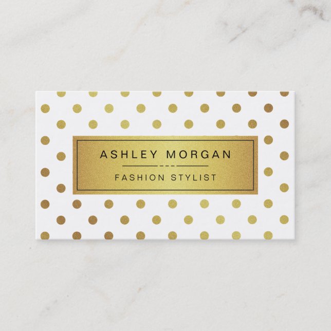 Elegant Gold Glitter Polka Dots Business Card (Front)