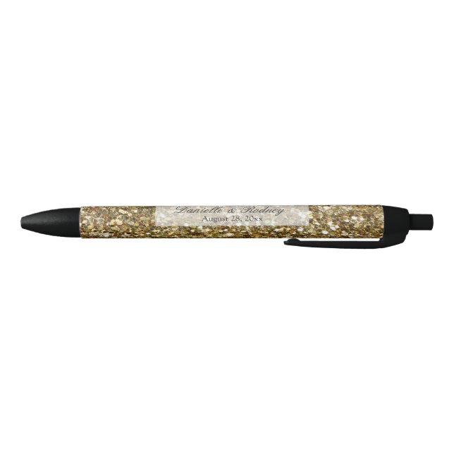 Elegant Gold Glitter Printed Wedding Black Ink Pen (Bottom)