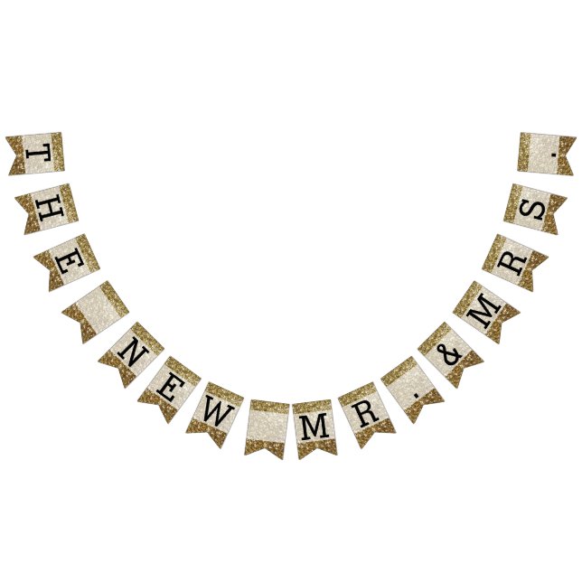 Elegant Gold Glitter Printed Wedding Bunting Flags (All)