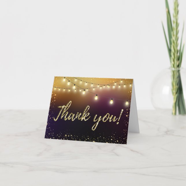 Elegant Gold Glitter Purple Lights Stars Thank you (Front)
