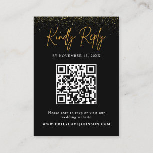 Elegant Gold Glitter QR Code Wedding RSVP Enclosure Card