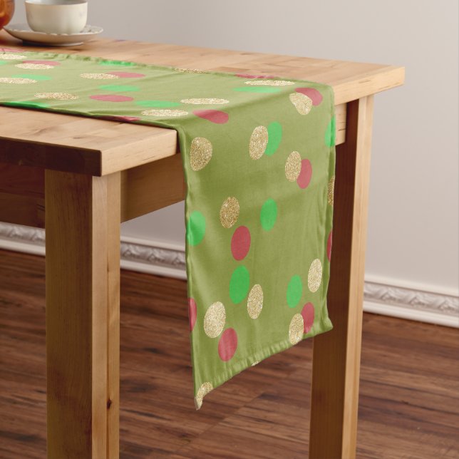 elegant gold glitter red green Christmas confetti Short Table Runner (In Situ)