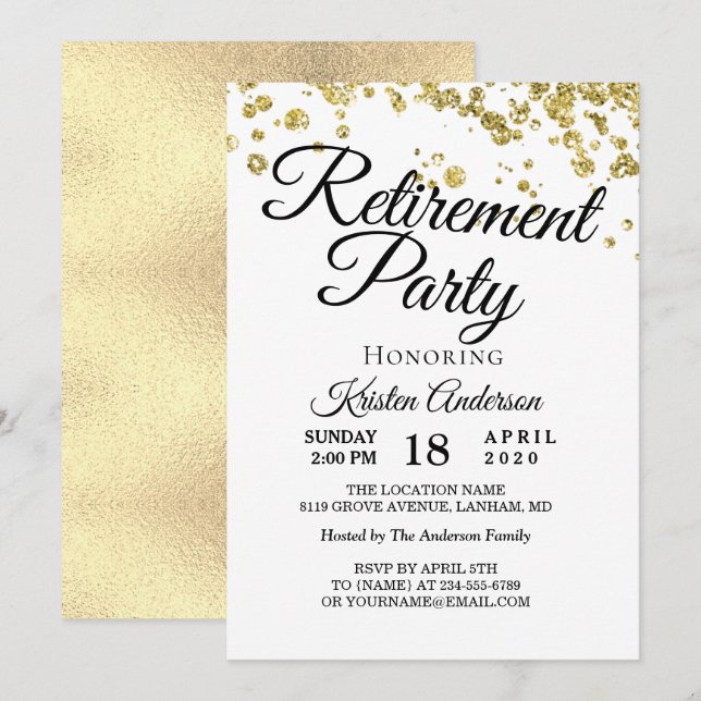 Elegant Gold Glitter Retirement Party  Invitation (Front/Back)