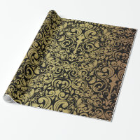 Elegant Gold Glitter Royal Black Damask