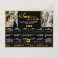 Elegant Gold Glitter Script 2 Photo Save the Date