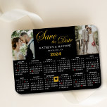 Elegant Gold Glitter Script 2 Photo Save the Date Magnet<br><div class="desc">Elegant Gold Glitter Script ‘Save the Date’ Magnet featuring 2024 Yearly Calendar with 2 beautiful Photos. To move the Gold Heart shaped marker > click blue ‘Personalize’ > scroll down > click blue ‘Edit Using Design Tool’ below, you will find the Heart shaped marker- on the left, and drag the...</div>