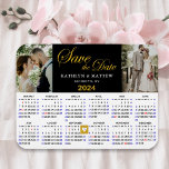 Elegant Gold Glitter Script 2 Photo Save the Date Magnet<br><div class="desc">Elegant Gold Glitter Script ‘Save the Date’ Magnet featuring 2024 Yearly Calendar with 2 beautiful Photos. To move the Gold Heart shaped marker > click blue ‘Personalize’ > scroll down > click blue ‘Edit Using Design Tool’ below, you will find the Heart shaped marker- on the left, and drag the...</div>
