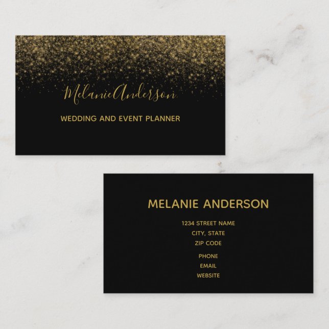 Elegant Gold Glitter Script  Business Card (Front/Back)