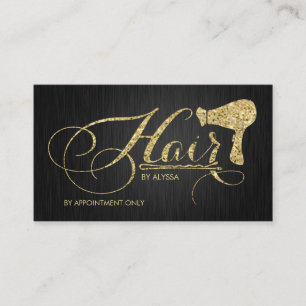 Elegant Gold Glitter Script Hair Stylist Appointment Card