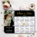 Elegant Gold Glitter Script Photo Save the Date Magnet<br><div class="desc">Elegant Gold Glitter Script ‘Save the Date’ Magnet featuring 2024 Yearly Calendar with a beautiful Photo. Let your family, friends and colleagues know that you have set a date for your wedding celebration with this elegant magnet. To move the Gold Heart shaped marker > click blue ‘Personalize’ > scroll down...</div>