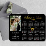 Elegant Gold Glitter Script Photo Save the Date Magnet<br><div class="desc">Elegant Gold Glitter Script ‘Save the Date’ Magnet featuring 2024 Yearly Calendar with a beautiful Photo. Let your family, friends and colleagues know that you have set a date for your wedding celebration with this elegant magnet. To move the Gold Heart shaped marker > click blue ‘Personalize’ > scroll down...</div>