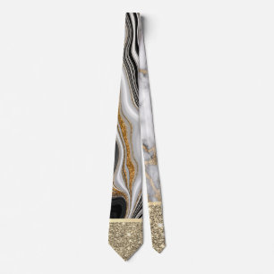 Elegant Gold Glitter Shiny White Black Marble Tie