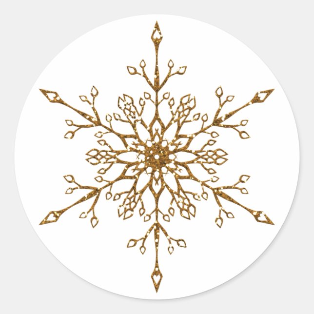 Elegant Gold Glitter Snowflake Christmas Holiday Classic Round Sticker (Front)