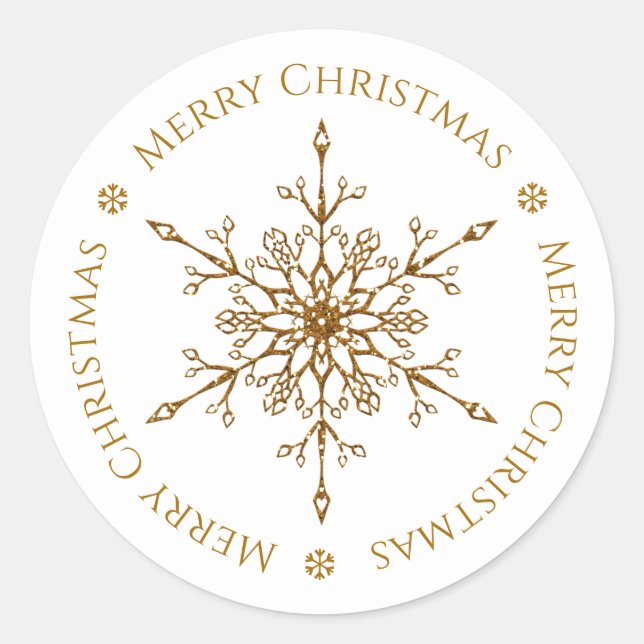 Elegant Gold Glitter Snowflake Merry Christmas Classic Round Sticker (Front)