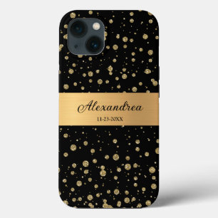 Elegant Gold Glitter Sparkle Black Personalize iPhone 13 Case