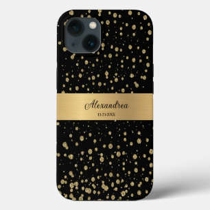 Elegant Gold Glitter Sparkle Black Personalize iPhone 13 Case