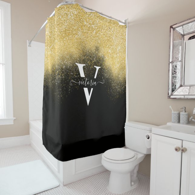 Elegant Gold Glitter Sparkle Monogram Black Custom (In Situ)