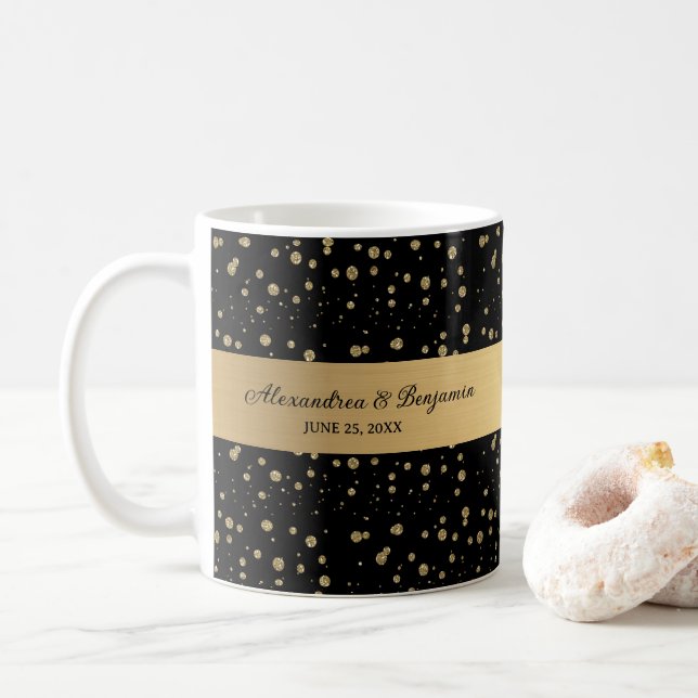 Elegant Gold Glitter Sparkle Wedding Personalize Coffee Mug (With Donut)