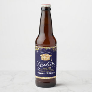 Elegant Gold Glitter Sparkling Graduation Party Beer Bottle Label