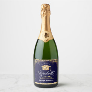 Elegant Gold Glitter Sparkling Graduation Party Wine Label
