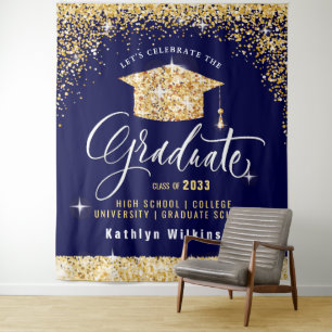 Elegant Gold Glitter Sparkling Graduation Photo Tapestry