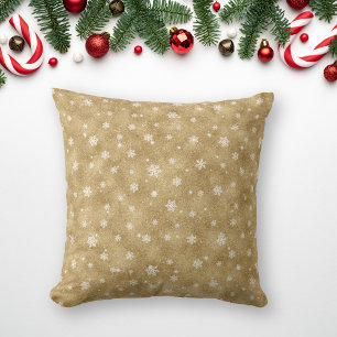 Elegant Gold Glitter Stars Snowflakes Throw Pillow