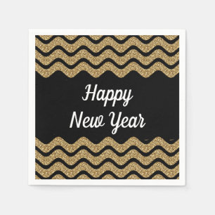Elegant Gold Glitter Stripes New Year's Napkin