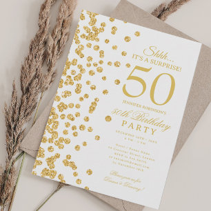  Elegant Gold Glitter Surprise 50th Birthday  Invitation