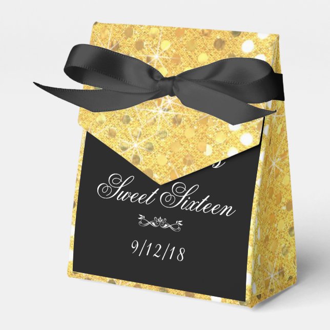 Elegant, Gold Glitter, Sweet 16, Custom Party Favor Box (Front Side)