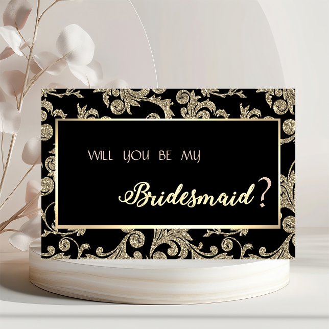 Elegant Gold Glitter Swirls Bridesmaid Card (Creator Uploaded)