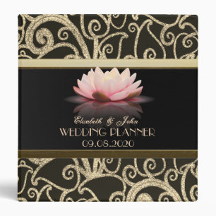 Elegant Gold Glitter Swirls Lotus Wedding Binder