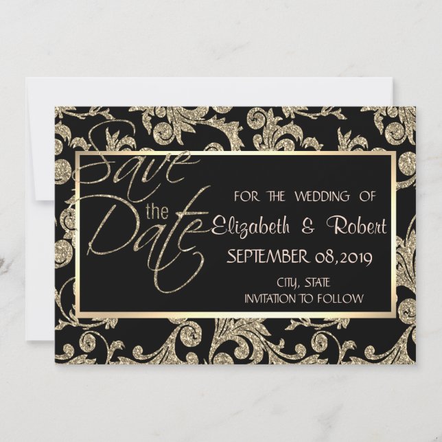 Elegant Gold Glitter Swirls Save The Date (Front)