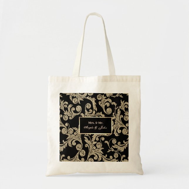 Elegant Gold Glitter Swirls Tote Bag (Front)