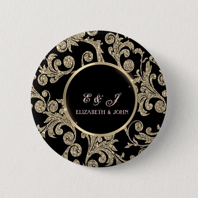 Elegant Gold Glitter Swirls Wedding 2 Inch Round Button (Front)