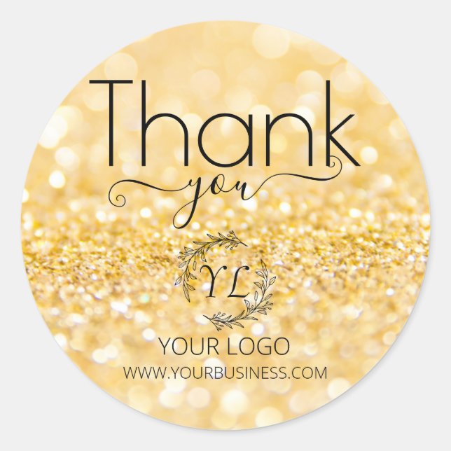 Elegant Gold Glitter Thank You - Add Logo Classic Round Sticker (Front)