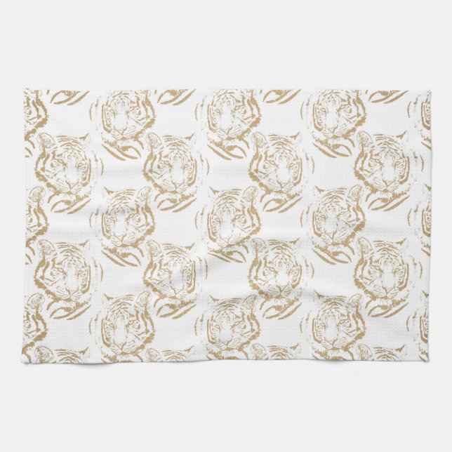 Elegant Gold Glitter Tiger Print White Design Kitchen Towel (Horizontal)
