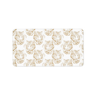Elegant Gold Glitter Tiger Print White Design Label