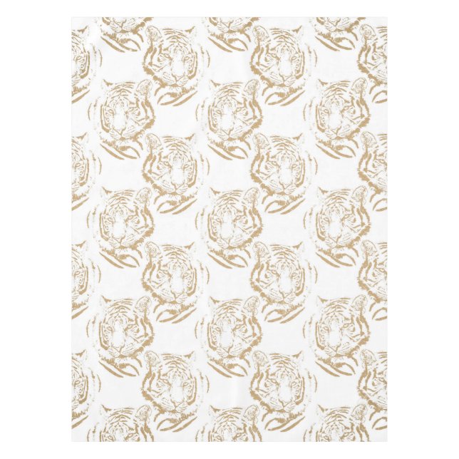 Elegant Gold Glitter Tiger Print White Design Tablecloth (Front)